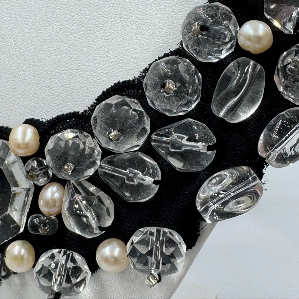 RK by Rajana Khan Swarovski Crystal and Simulated Pearl Bib Necklace Long 2010